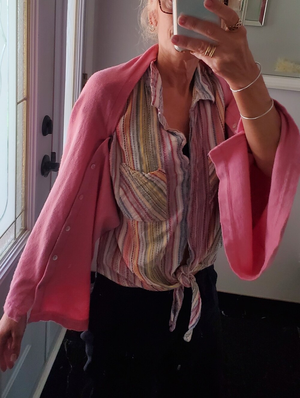 Cashmere Silk Company Made In Italy Pink Shawl Wrap Scarf Bolero Sweater Cape
